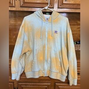 Adidas Aqua Blue and Light Orange Spray-paint Hoodie